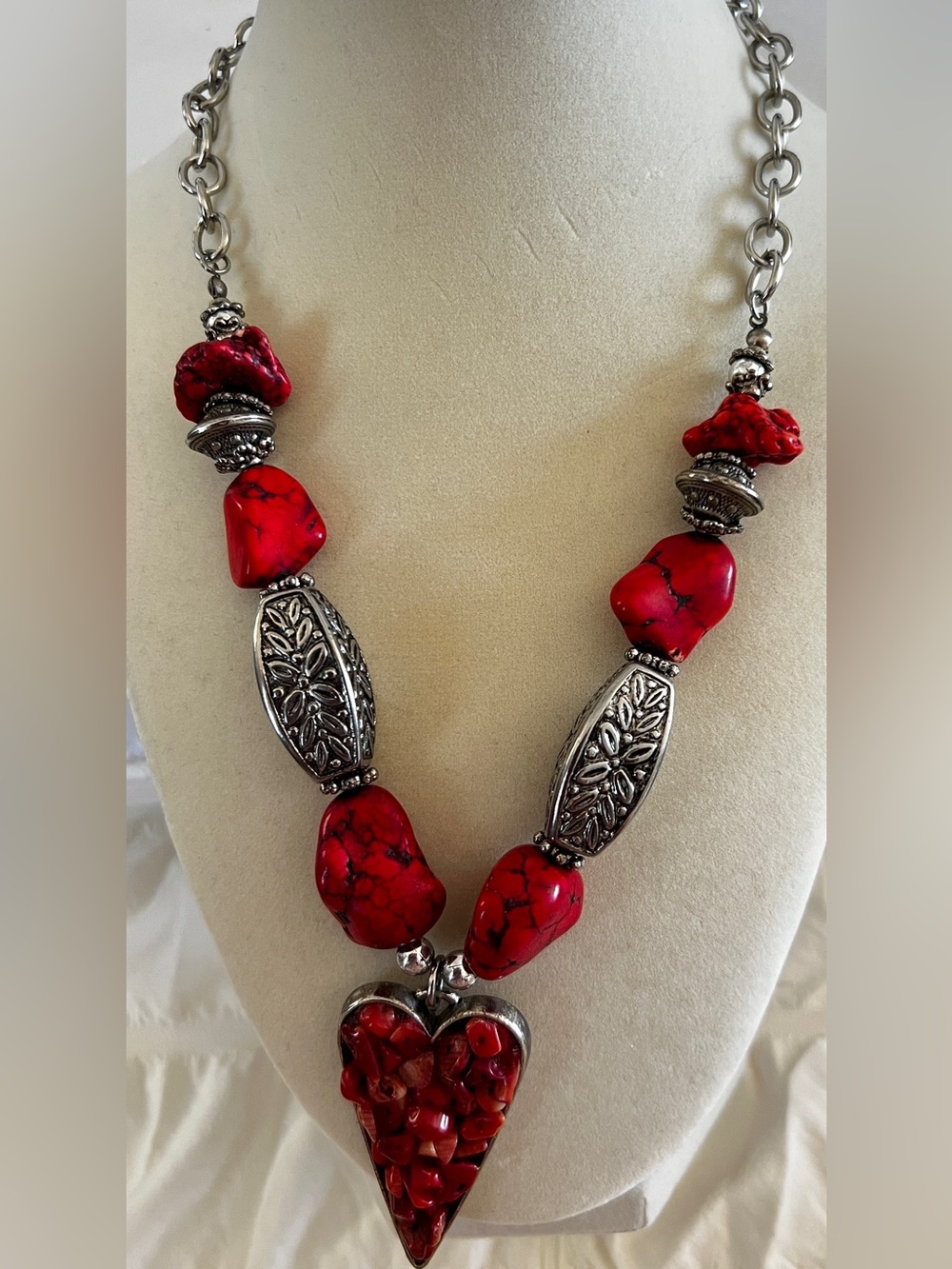 Bold Red Stone Heart Pendant Necklace - Women Jewelry